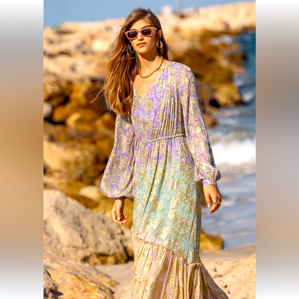 HEMANT & NANDITA Floral Maxi Dress - Purple and Green